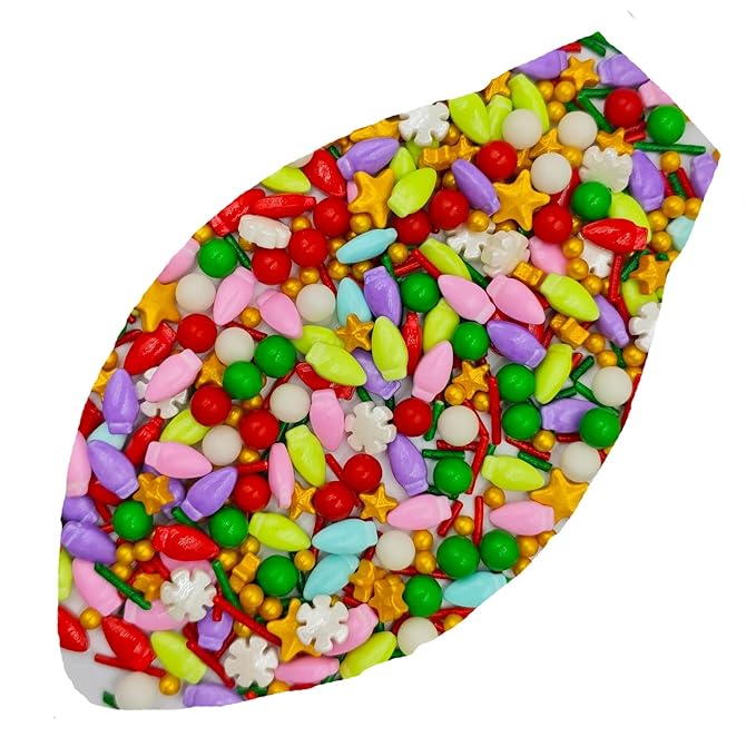 Colorful Christmas Lights & 7mm White Red Green Gold Silver Pearl Sugar Sprinkles, 4.6 oz Candy Bulbs for Cake Decorating and Cupcake Toppers, Cookie Decoration, Ice Cream Topping
