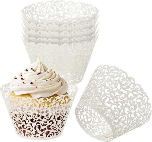 PATIKIL Cupcake Wrappers Paper, 50 Pack Baking Cups Standard Vine Decoration for Anniversary Birthday Weddings and Parties, Light Yellow