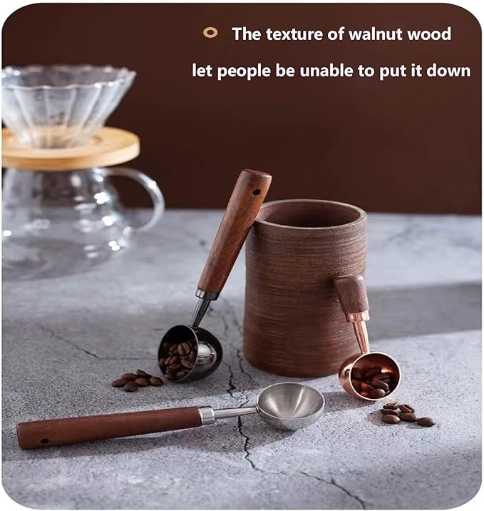 Vintage Coffee Measuring Spoon - 304 Stainless Steel, Coffee Scoop，10g Capacity, Walnut Handle - Perfect for Coffee, Tea, and More (Silver (2 pcs))