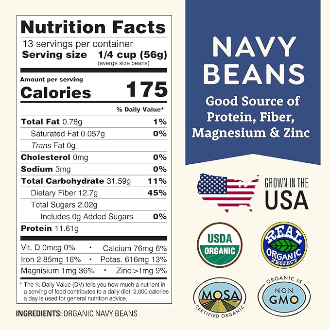 Organic Navy Beans 1 lb - Non-GMO, USDA Organic, Tested Clean Certified, Vegan - Rich in Fiber & Protein for Soups, Burritos, Salads & Chili - Grown In USA, Farmed From Regenerative Soil by Doudlah Farms