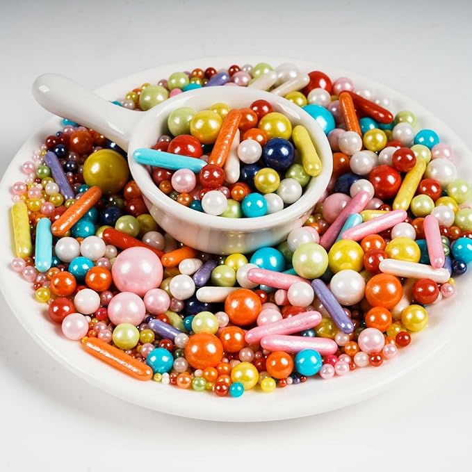 Kasvan Rainbow Pearl Sugar Sprinkles - Edible Mixed Candy Pearls 130g/4.58 Oz, Mix Size, Baking Cake Decorations, Ice Cream Toppings and Cookie Decorating, Wedding Party Chirstmas Supplies (Mixed)