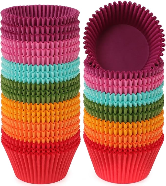 Caperci Bright Rainbow Jumbo Cupcake Liners Extra Large Muffin Baking Cups 300-Count, Odorless, Upgraded & Food Grade Grease-Proof Paper
