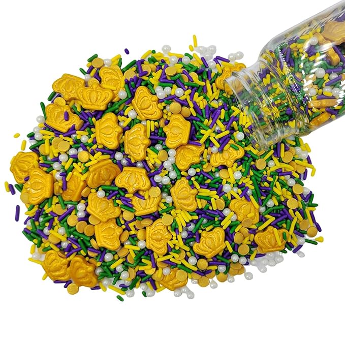 Mardi Gras Sprinkles Edible Purple, Green and Gold Sprinkles Mix for Mardi Gras King Cake Cookies Cupcake Decoration