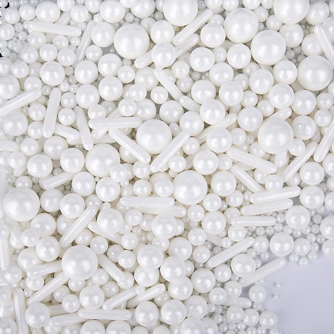 White Sprinkles for Cake Decorating, 4.6Oz White Rod and Pearl Sprinkles Mix for Baking, Cupcake, Cookie, Ice Cream, Donuts and Cake Decorating