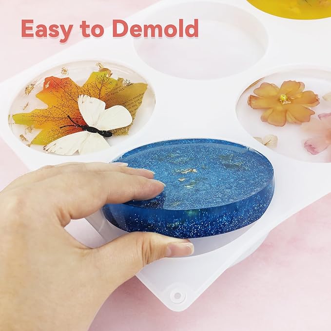 6-Cavity Deep Round Coaster 4 Inch Round Silicone Resin Molds for Epoxy Resin, Cups Mats, DIY Craft