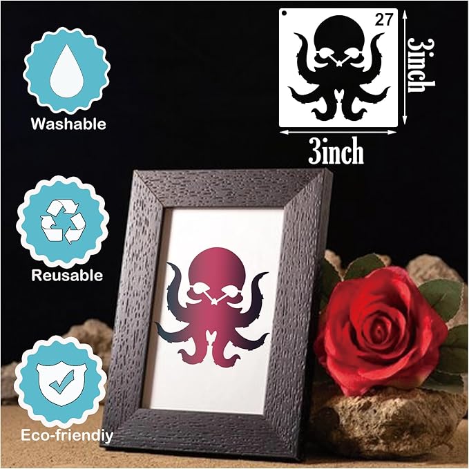Small Stencils for Painting on Wood Reusable, 3 Inch Reusable Stencil for Craft Ornament Paint Template Stencils for Wall Card Rock Wood Signs Coasters Canvas Home Decor (Skull)