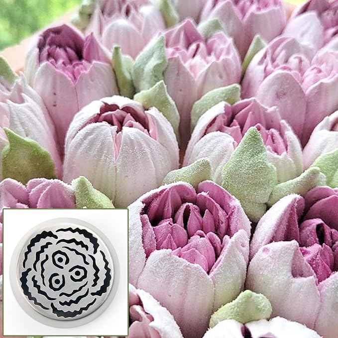 Extra Large Russian Piping Tip Set - 6 Stainless Steel Marshmallow Buttercream Framing Nozzles for 3D Roses Tulip Cake Decorations and Marshmallow Bouquets, Includes 1 Cleaning Brush(6D)