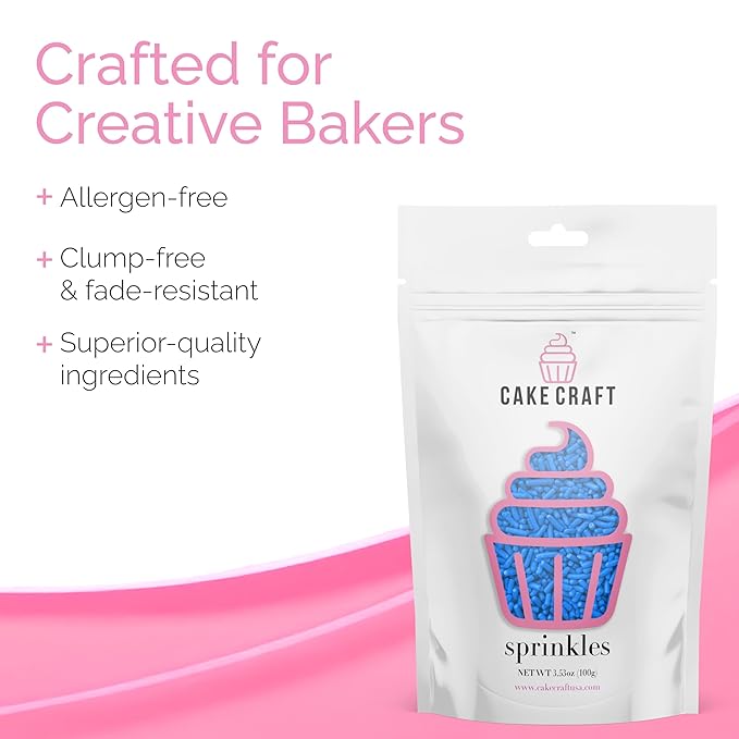 Cake Craft Blue Sugar Strand Sprinkles (Jimmies) – 3-Pack (100g Each) | Bright Blue Sprinkles for Cakes, Cupcakes, Cookies & More | Bold Color & Sweet Crunch
