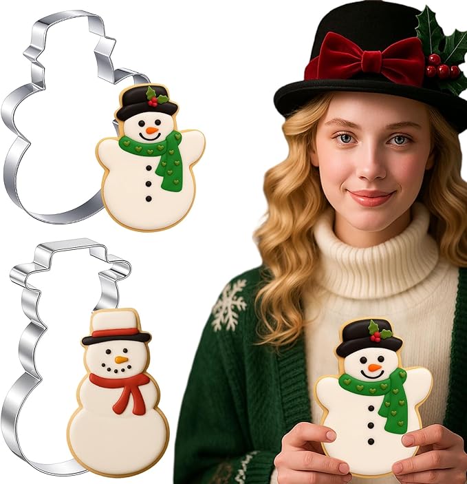 2 Pcs Large Cookie Cutters 8" Extra Large Snowman Stainless Steel Giant Cookie Cutter for Holiday Baking