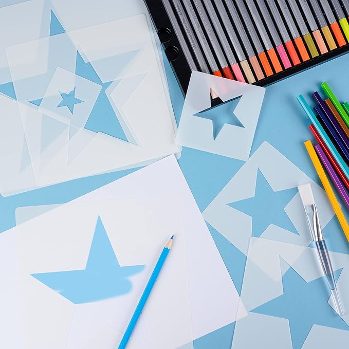 Large Star Stencil for Painting Template 5 Point Star Template Reusable Plastic Stencils,for Home Decoration Arts Paper Fabric Flag(8 Sizes)