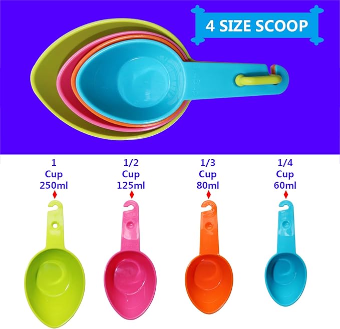 Rypet Dog Food Scoop Set of 4 - Plastic Measuring Cups for Dog, Cat and Bird Food (Random Color)