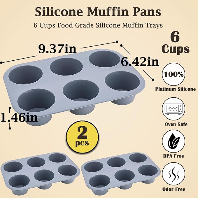 6 Cups Silicone Mini Muffin Pan Set, Nonstick Mini Cupcake Pans, 2pcs BPA Free Small Muffin Tin for Baking