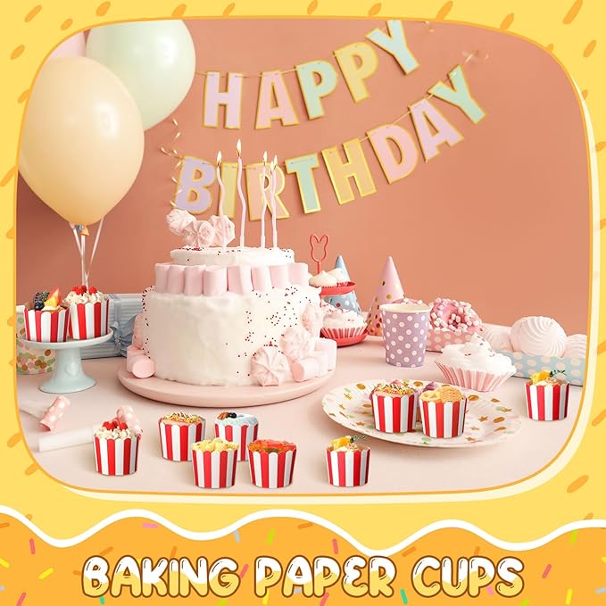 300 Pcs Cupcake Liners Baking Paper Cup Muffin Liners Stripes Cupcake Wrappers 2.3 Inch Muffin Baking Cups for Carnival Halloween Birthday Party Supplies(Red and White)