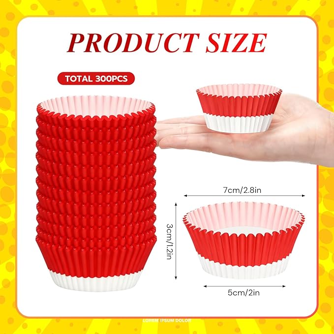 300 Pcs Cupcake Liners Paper Baking Cups Red White Muffin Cupcake Wrappers for Cakes Baking Ice Cream Dessert Cheese Wedding Birthday Party Supplies
