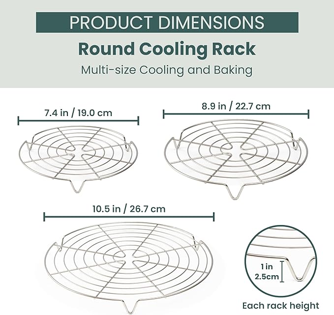 Ultra Cuisine Heavy Duty 3 Tiers, 16" x 10" Cooling Rack for Cooking and Baking - Professional Grade Premium 100% Stainless Steel Baking Rack & Wire Cooling Mesh - Dishwasher Safe - Pack 3