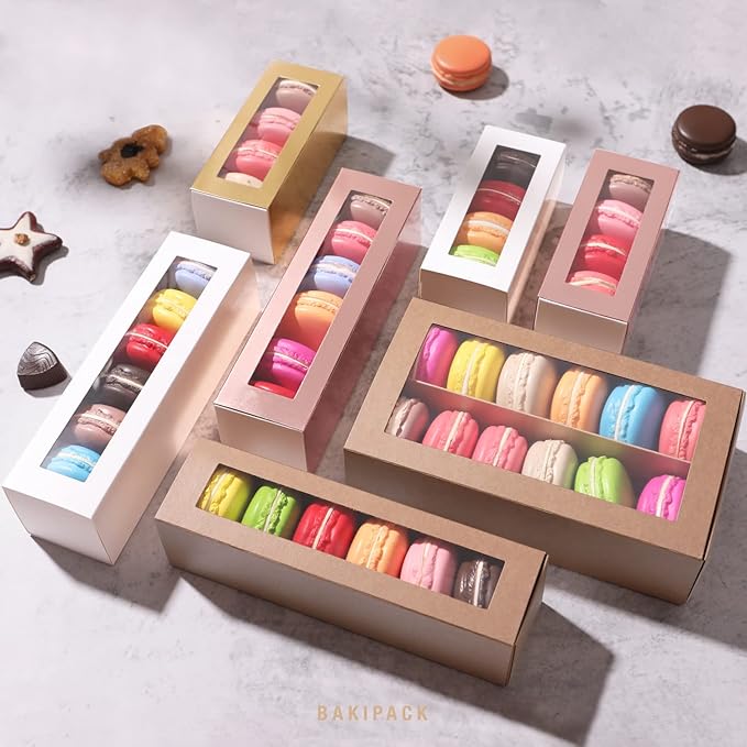 30 Macaron Boxes for 4 or 5 Rose Gold Macarons Gift Boxes, Candy Box, Macarons Box with Clear Window (Interior Measurement 4.8" x 1.9" x 1.9" without Macaron inside)