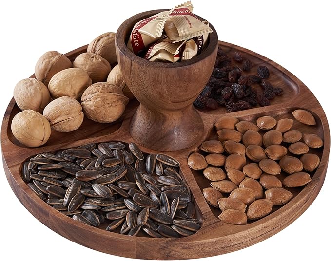Cake Stand with Lid, Multi-Functional 12in Round Cake Holder, Acacia Wood 2-in-1 Dessert Table Display Set, Charcuterie Board for Cheese ,Fruit Platter, Large Acrylic Cake Dome Cover