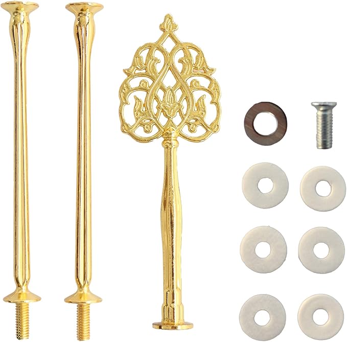 3 Tier 14" Heavy Metal Cake Stand Holder Fruit Plate Stand Fitting Hardware Rod with Stylus (Golden_New Crown)