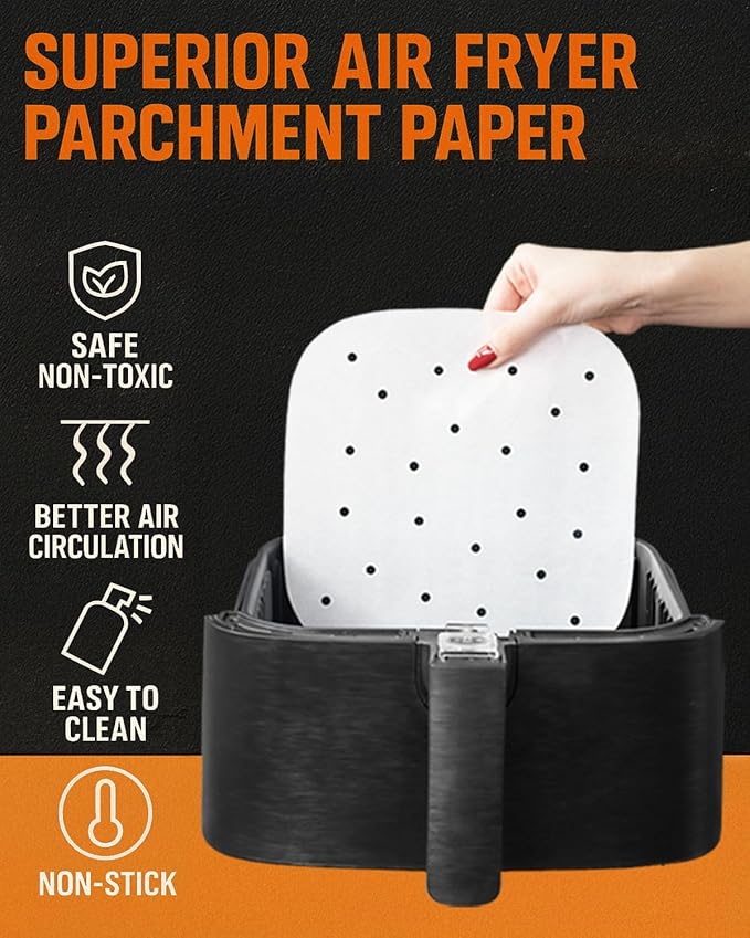Air Fryer Parchment Paper Sheets for Ninja Combi All-in-One Multicooker 14-in-1 SFP701 Airfryer Oven and Slow Cooker, Perforated Liners 100pcs Pre-Cut Square Accessories, Basket Protectors