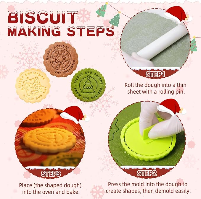 KALAIEN 12Pcs Christmas Cookie Cutters,Personalized Cookie Stamp,Cookie Stamps for Baking Cookies Biscuit Baking Tools Embossing Cookie Molds