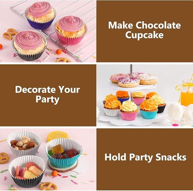 Gifbera Standard Pink Foil Cupcake Liners Wrappers Baking Cups for Baking 100 Count, Pink