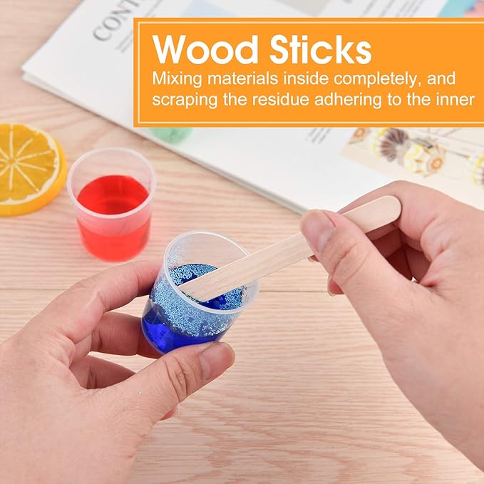 Coopay 100 Pack 30ml/1oz Plastic Graduated Cups Transparent Scale Cups Clear Epoxy Mixing Cylinder with 100 Pack Wooden Stirring Sticks for Resin, Epoxy, Stain, Mixing Paint