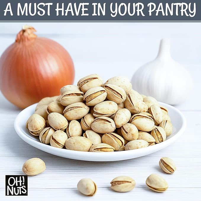 Oh! Nuts Spiced Pistachios – Garlic & Onion, 2 LB – Bold Savory Snack, Roasted Pistachios Seasoned to Perfection – Packed in Resealable Bag for Lasting Freshness