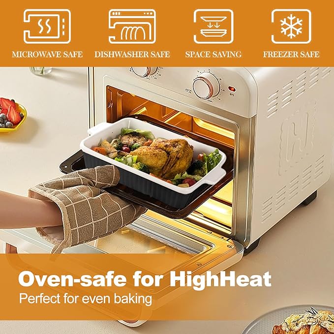 Casserole Dishes for Oven, Porcelain Baking Dishes, Ceramic Bakeware Sets of 3, Rectangular Lasagna Pans Deep with Handles for Baking Cake Kitchen ﻿ (black)