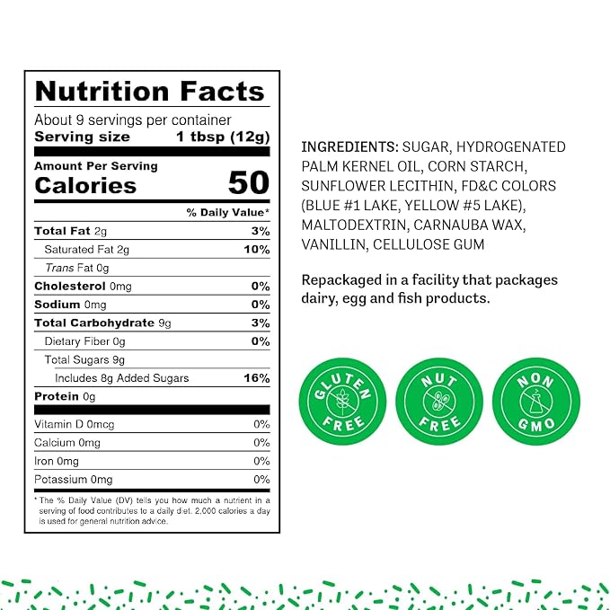 Judee's Gluten Free Green Sprinkles - Green Gluten Free Sprinkles - No-Dye Toppers for Cake Decorating - Edible Cake Decoration for Cookies & Ice Cream - 4 Oz