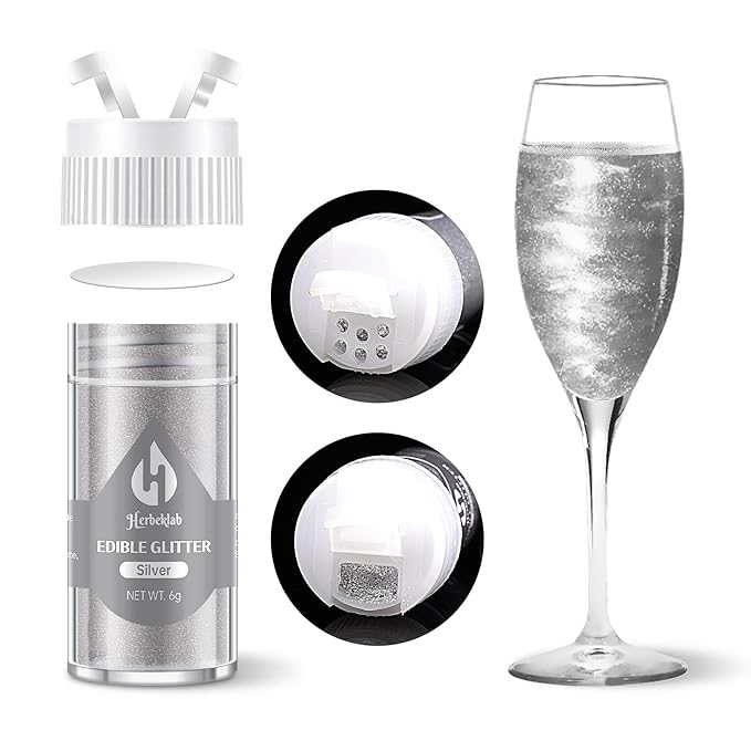 Silver Edible Glitter – 6g Luster Dust Drink Glitter, Food Grade Shimmer Powder for Cocktails, Cakes, Beverages, Chocolate & Candy