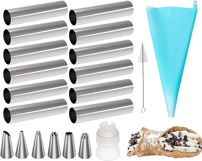 21pcs Cannoli Forms Canoli Tube Set, Cannoli Tubes Molds, Non-stick Stainless Steel 12pcs Tubular Shaped Baking Molds for Danish Pastry Lady Lock Form, Cream Roll, Croissant