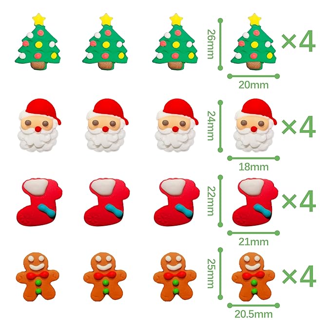Christmas Sprinkles for Baking 16Pcs - 4 Designs Santa, Gingerbread Man, Holiday Stocking, Christmas Tree - Edible Decorations for Cookies, Cakes, Cupcakes, Holiday Desserts
