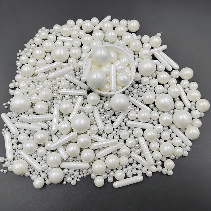Edible Sprinkles White Pearl Sugar Candy Mix Size Baking Cake Decorations Cupcake Toppers Cookie Decorating Wedding Shower Party Valentine Halloween Christmas Supplies 100g/3.53oz