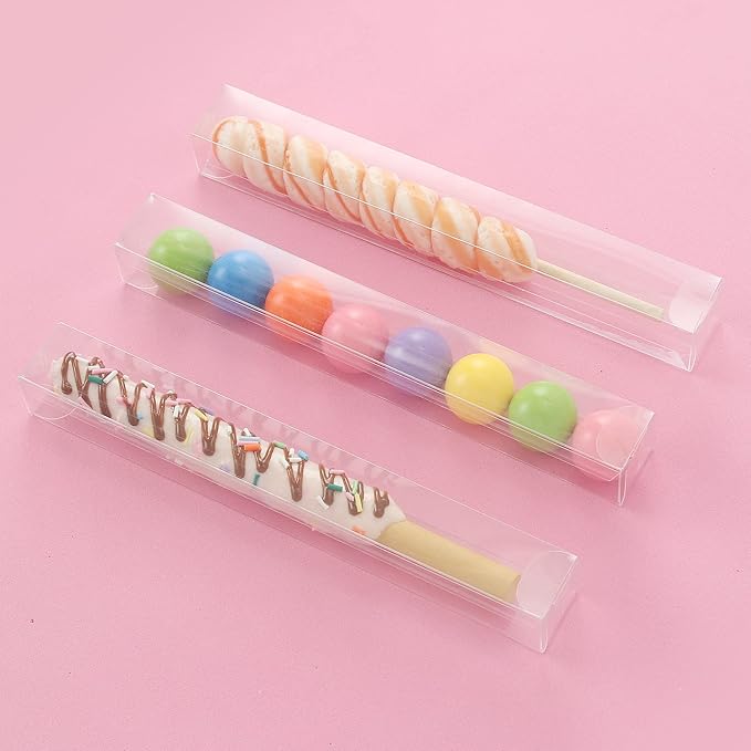 COTOPHER 60 Pcs Pretzel Rod Boxes 1x1x8 Inches Chocolate Covered Pretzels Rod Box Transparent PET Plastic Gumball Tube Clear Favor Boxes