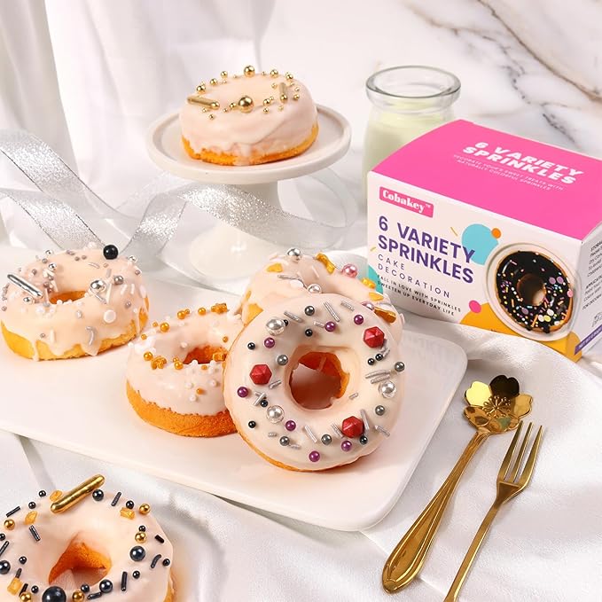 Sprinkles For Cake Decorating, Cupcake, Cookies, Ice Cream Topper, 6 Packs Gold Sprinkles, Silver Sprinkles, Luxury of assorted Sprinkles for Cake Baking, Perfect For Birthdays, Wedding