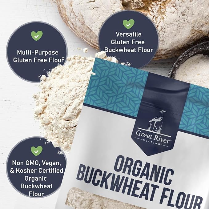 Great River Organic Milling Organic Buckwheat Flour | Gluten Free Flour Alternative | USDA Organic, Non-GMO, Kosher | Ideal for Crepes, Pancakes, Waffles, Baking & More | 5 Lb