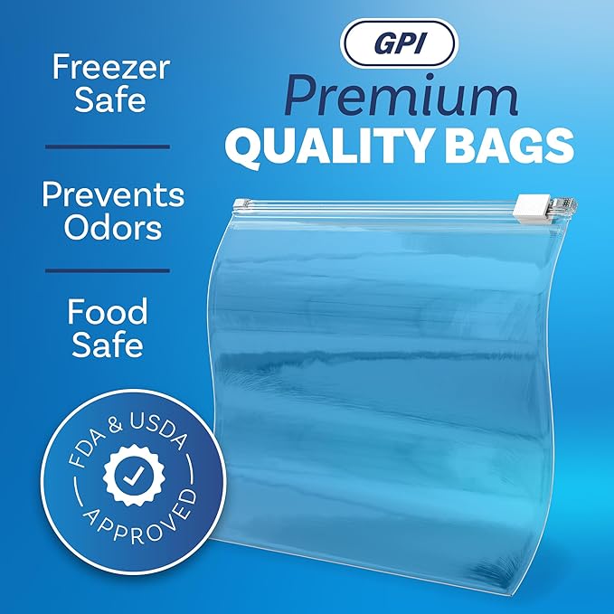 100 Count - Slider Zip Quart Food Storage Bags, 8" x 7" 3 Mil Heavy Duty, Strong & Durable For Freezer Storage, For Sandwiches, Snacks & More. GPI