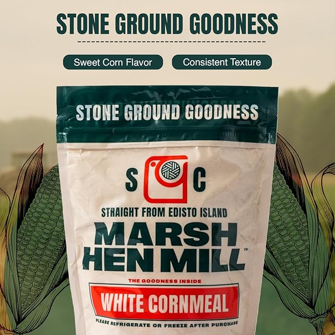 Marsh Hen Mill Stone Ground White Cornmeal | Heirloom Corn Flour | All Purpose Flour For Baking & Cooking | Versatile & Consistent Results | Grown on Family Farm | Organic Cornmeal | 24 Oz Pack