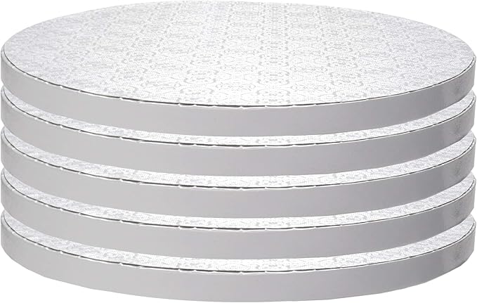 O’Creme Cake Board, White Round Cake Circles with Gorgeous Design, Sturdy & Durable 1/2” Thick Cake Drums, Round Cake Boards with 22” Diameter, Pack of 5 Disposable Cake Drums