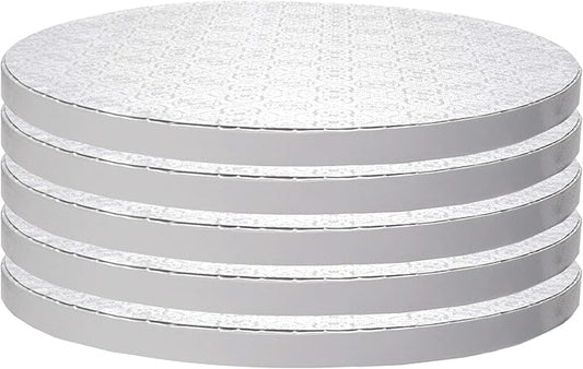 O’Creme Cake Board, White Round Cake Circles with Gorgeous Design, Sturdy & Durable 1/2” Thick Cake Drums, Round Cake Boards with 24” Diameter, Pack of 5 Disposable Cake Drums