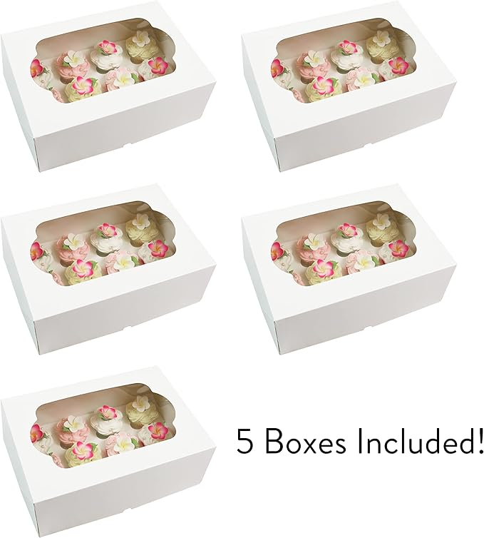 Global Sugar Art Auto-Popup Quarter Sheet Cake Box or 12 Cupcake Box, White 14 x 10 x 4 Inches, 5 Count. Also for 9 x 13 sheet cakes, cookies, pastries, desserts.