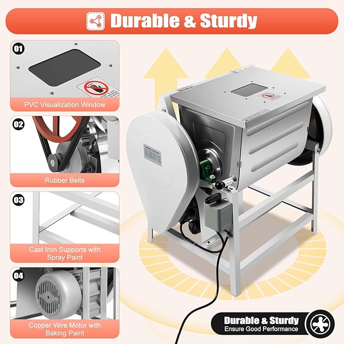 Commercial Food Mixer, 1500W Commercial Dough Mixer 30Qt Kitchen Electric Stand Mixer Maximum Capacity High Safety Detachable Design for Making Dough In Noodle Restaurants Hotels Breakfast Shops