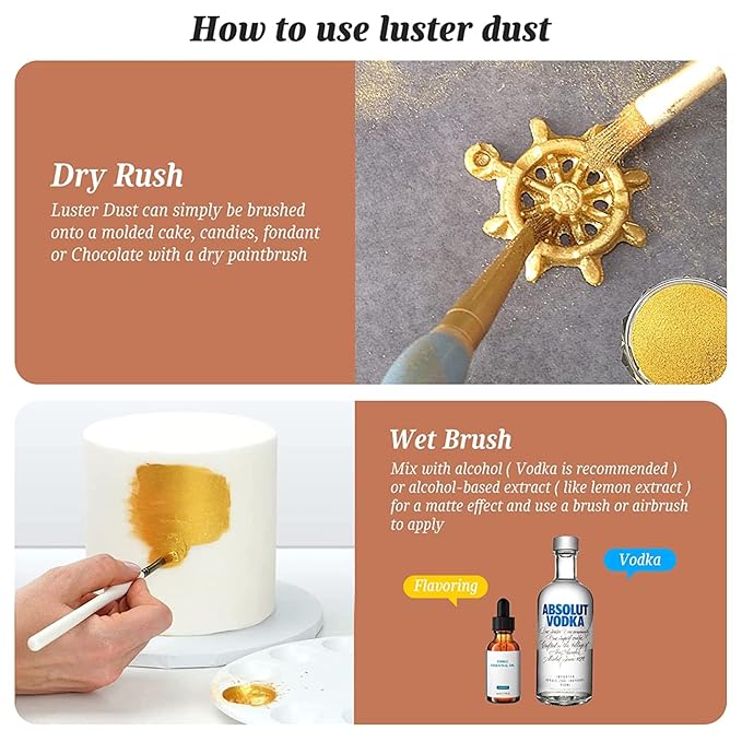 Gold Rose Gold Luster Dust Edible Glitter Drinks Set - Food Grade Cake Dust Shimmer Powdered, Vegan Edible Metallic Powder Food Coloring for Cake Decorating, Chocolates, Fondant, Paints, Kosher