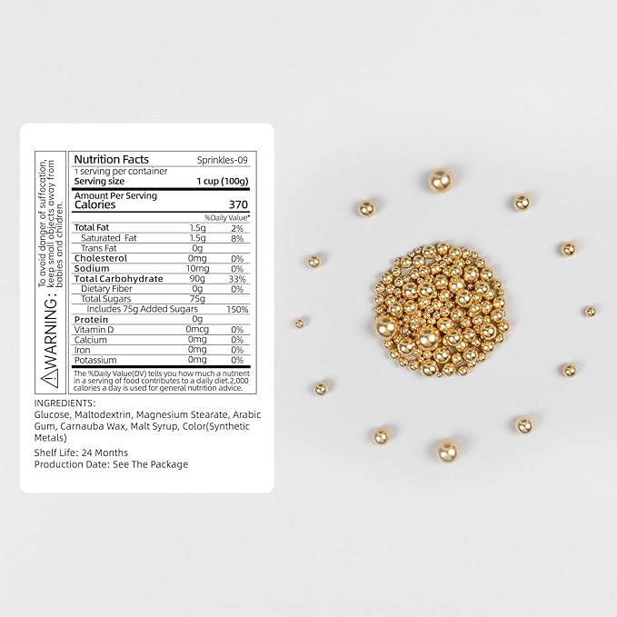 Cobakey Bright Gold Sprinkles for Cake Decorations 3.52 ounce Gold Metallic Pearl Sugar Sprinkles for Cupcake Toppers Wedding Party Valentines Halloween Christmas Supplies