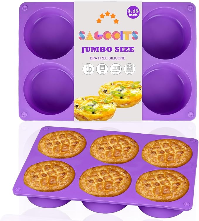 2 Pcs 6-Cavity Silicone Egg Molds for Oven Baking, 3.15 Inch Non-Stick Muffin Top Pans/Whoopie Pie Pan, Round Baking Molds for Breakfast Sandwiches Muffin Top