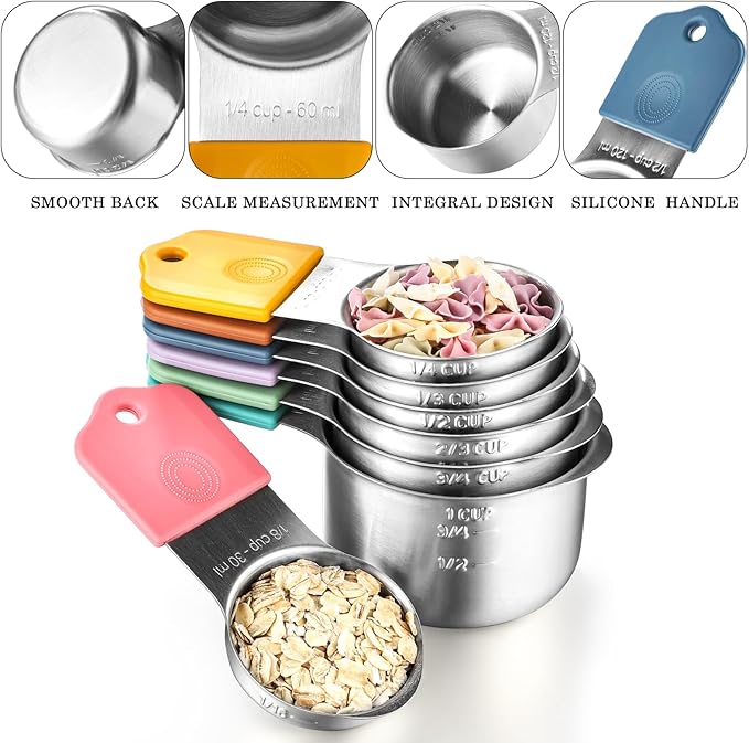 Magnetic Measuring Cup Set of 7,Stainless Steel Magnetic Measuring Cups,Heavy Duty Measuring Cups for Dry and Liquid Ingredients