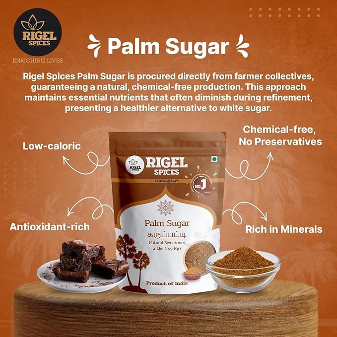 Rigel Spices | Pure Bliss of 1 Lb of Palmyra Palm Jaggery | Palm Sugar: Naturally Crafted, Unbleached, and Chemical-Free Sweetness