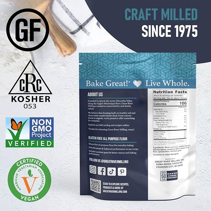 Great River Milling Blanched Almond Flour | Finely Ground Gluten Free Baking Alternative | Made from Whole Blanched Almonds | Non-GMO, Glyphosate Free, Kosher, Vegan Certified | 2 Lb