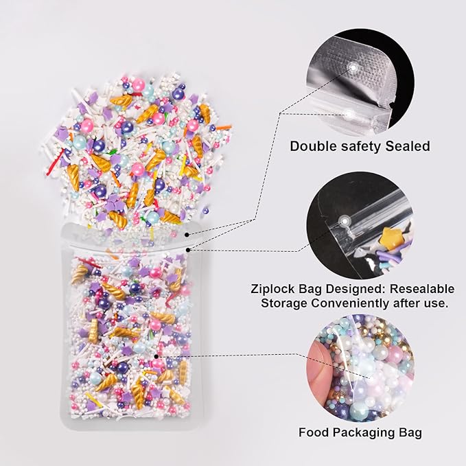 HUEBEATY 6-in-1 Unicorn Sprinkles Edible Set – 180g Unicorn Golden Horn Candy, Star Confetti & Jimmies Mix, Pearls & Sugar Crystals – Edible Unicorn Cake Decorations for Cupcakes, Cookies, Ice Cream & Birthday Desserts