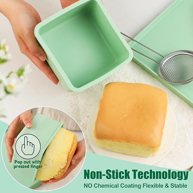 QELEG Silicone Square Pullman Loaf Pan (2 Pack) - Non-Stick Silicone Rectangle Corrugated Toast Box for Oven Baking QLG0142-5.2x5.2x2.2 inch